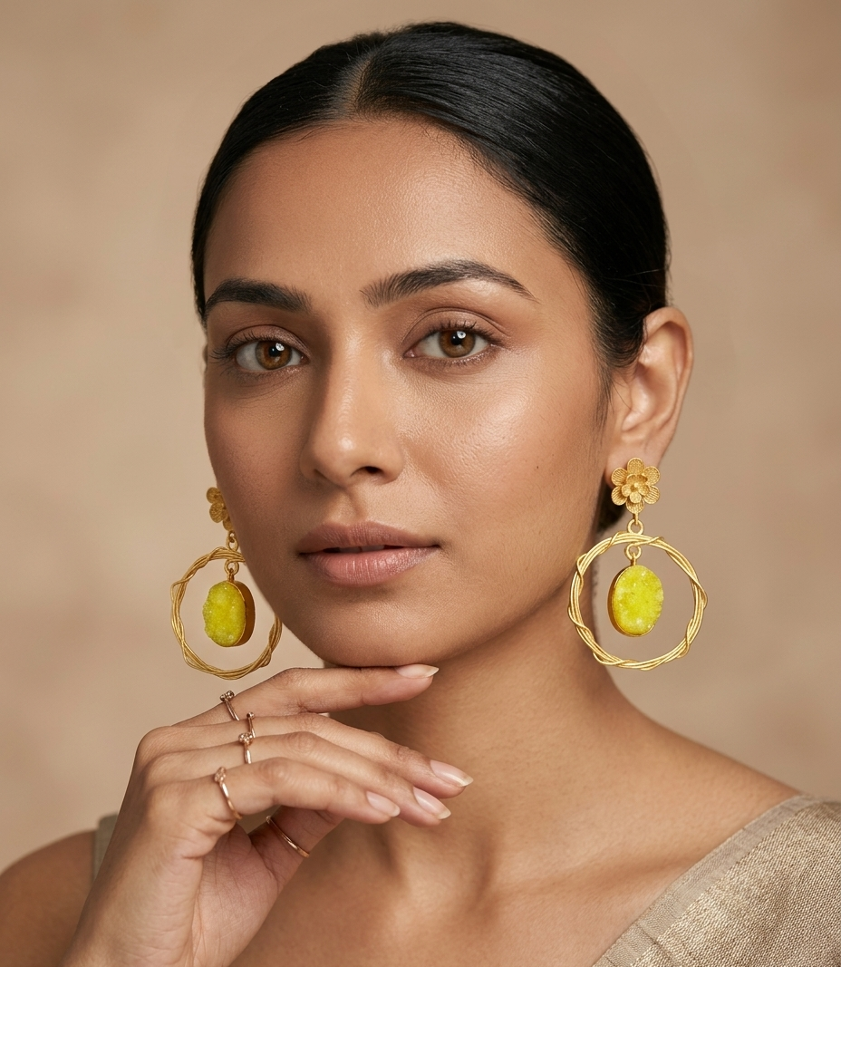 Lime Green Crystal Hoop Drop Earrings for Women