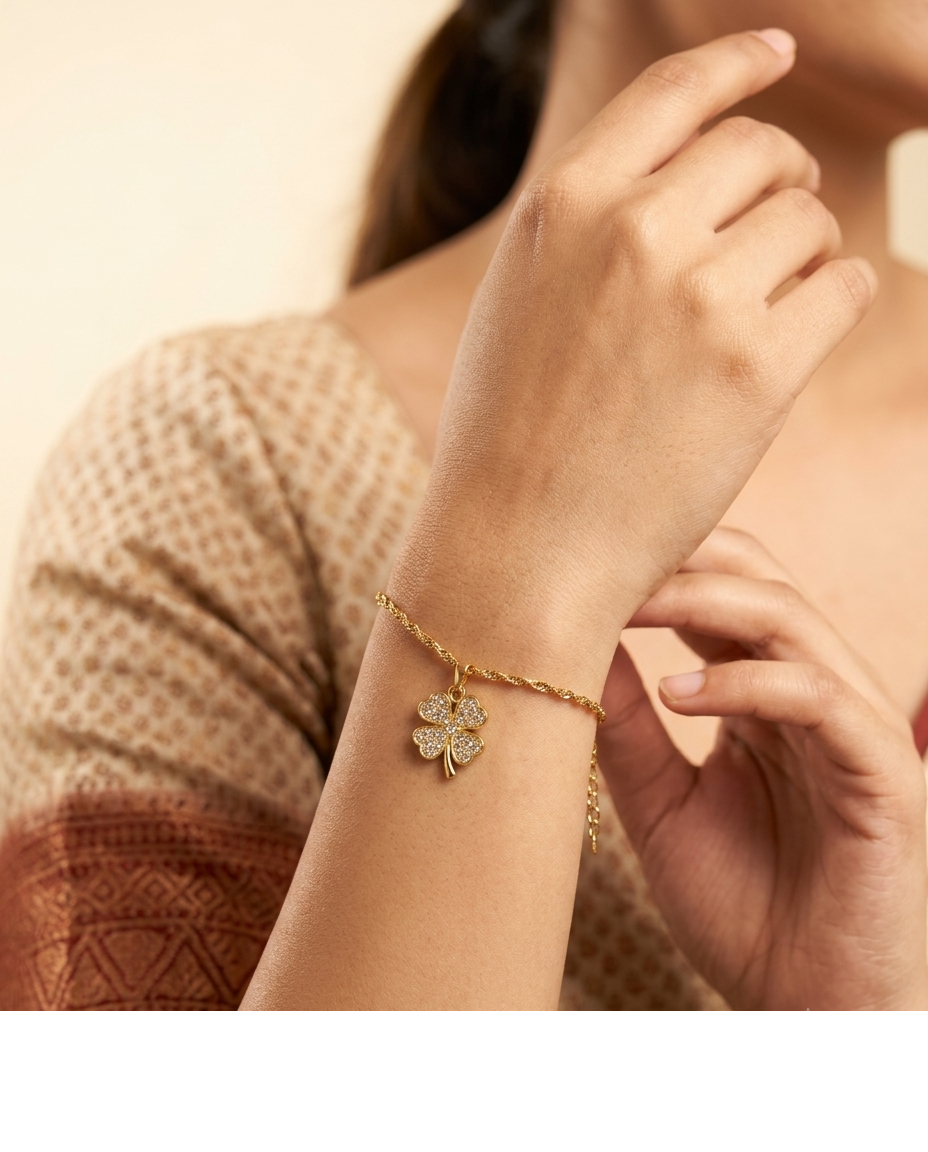 Gold-Tone Floral Charm Chain Bracelet for Women