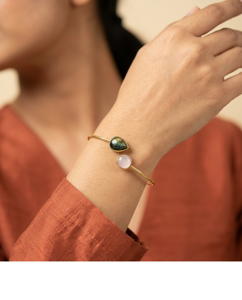 Dual Stone Gold Tone Minimalist Bracelet for Women
