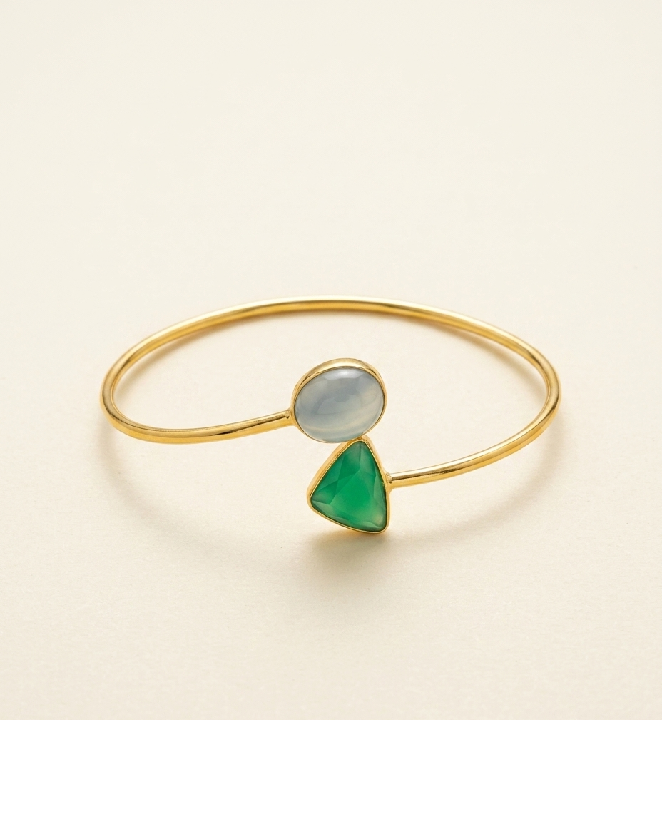 Blue & Green Gemstone Open Cuff Bangle for Women