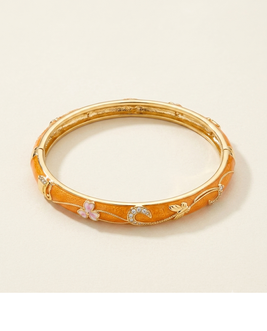 Gold-Tone Floral Embellished Designer Bangle for Women