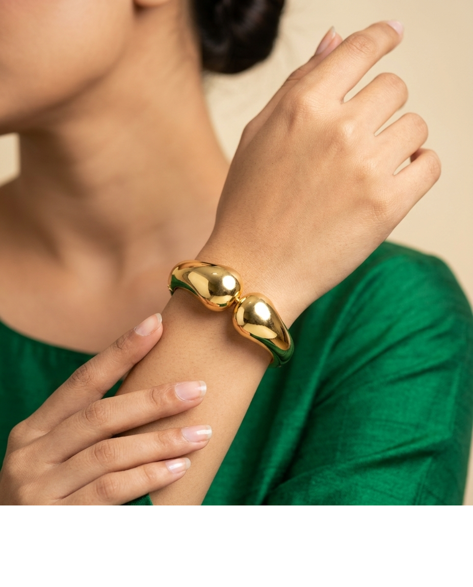 Gold Dome Open Cuff Bangle for Women