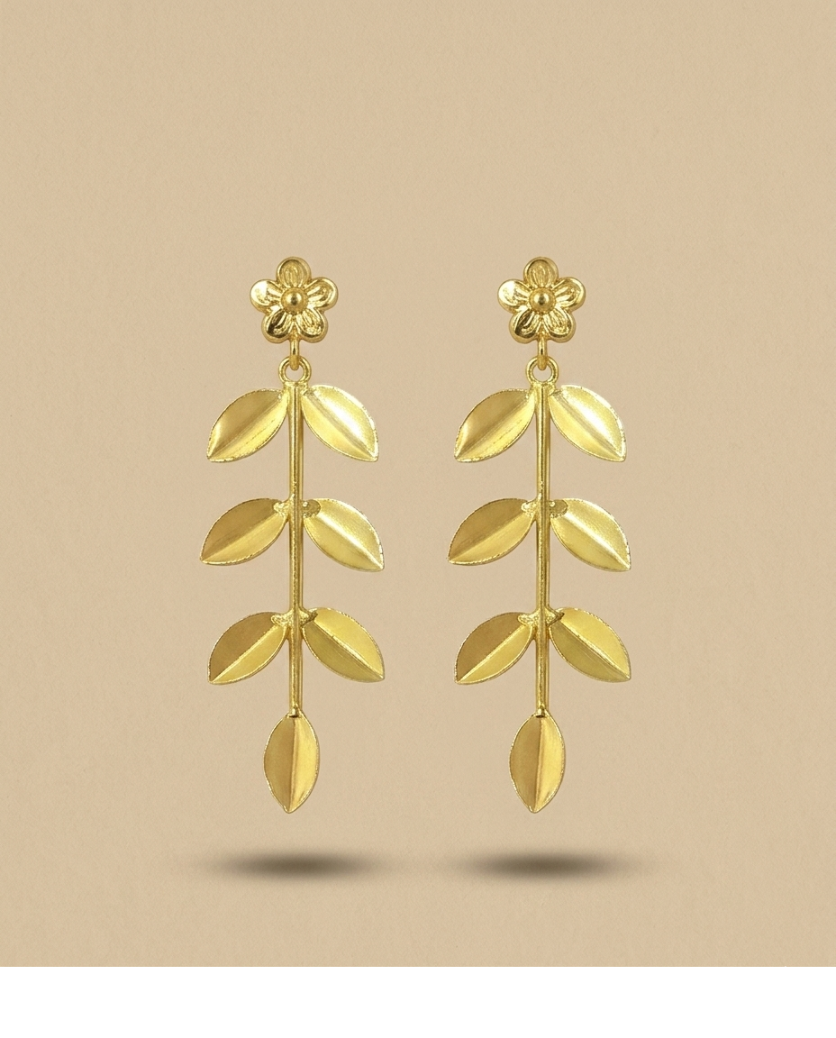 Gold Floral Leaf Branch Drop Earrings for Women