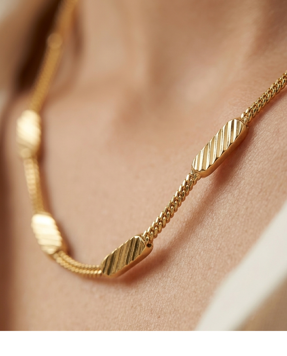 Golden Geometric Bar Station Necklace for Women