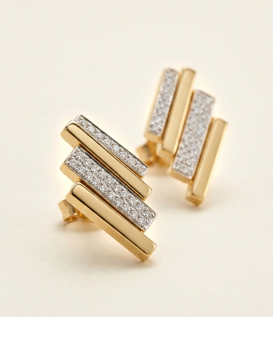 Gold Geometric Bar Statement Earrings with Crystals for Women