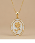 Rose Mother of Pearl Oval Pendant Necklace