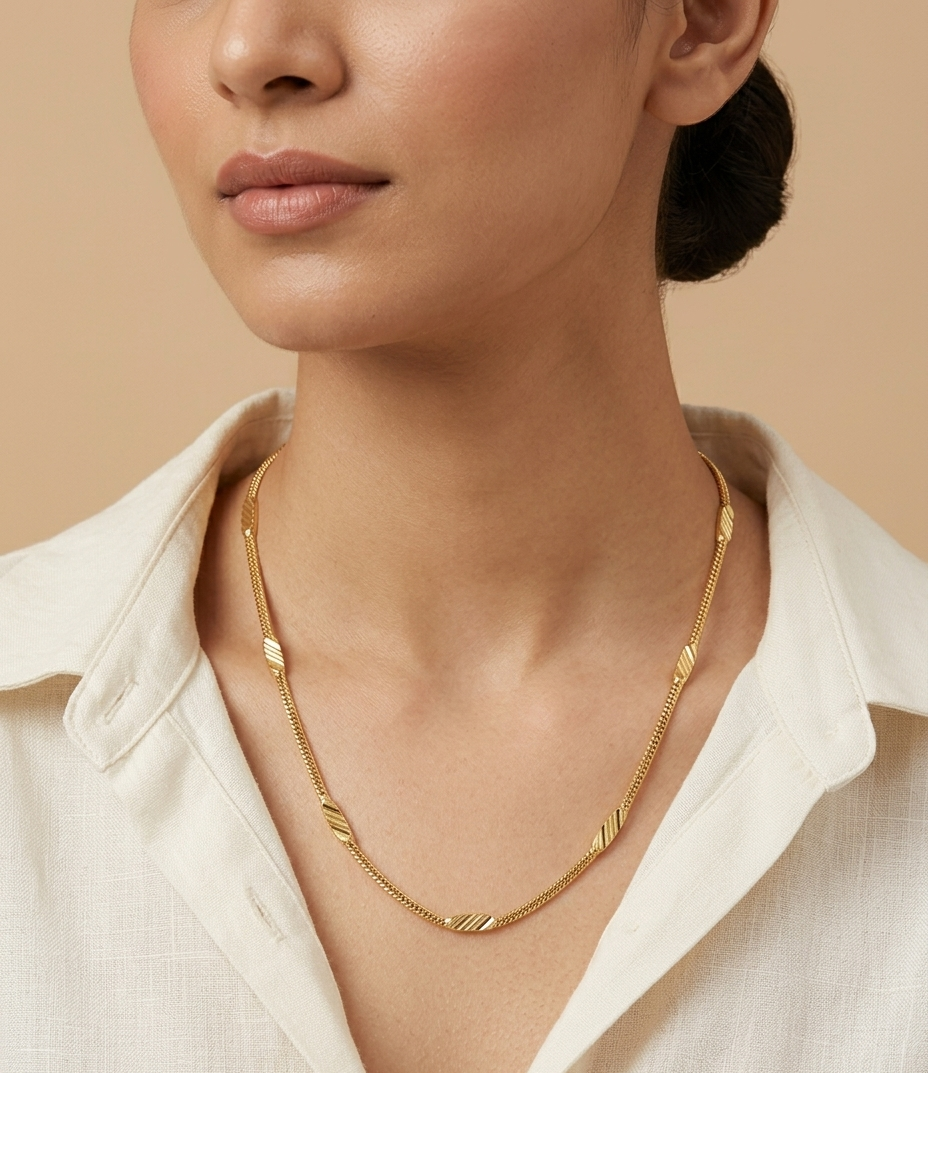 Golden Geometric Bar Station Necklace for Women