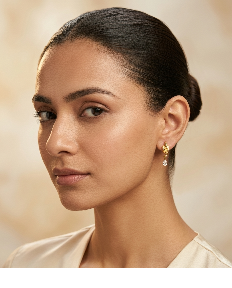 Gold Knot Drop Earrings with Crystal Teardrop for Women