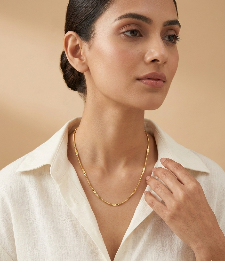 Golden Geometric Bar Station Necklace for Women