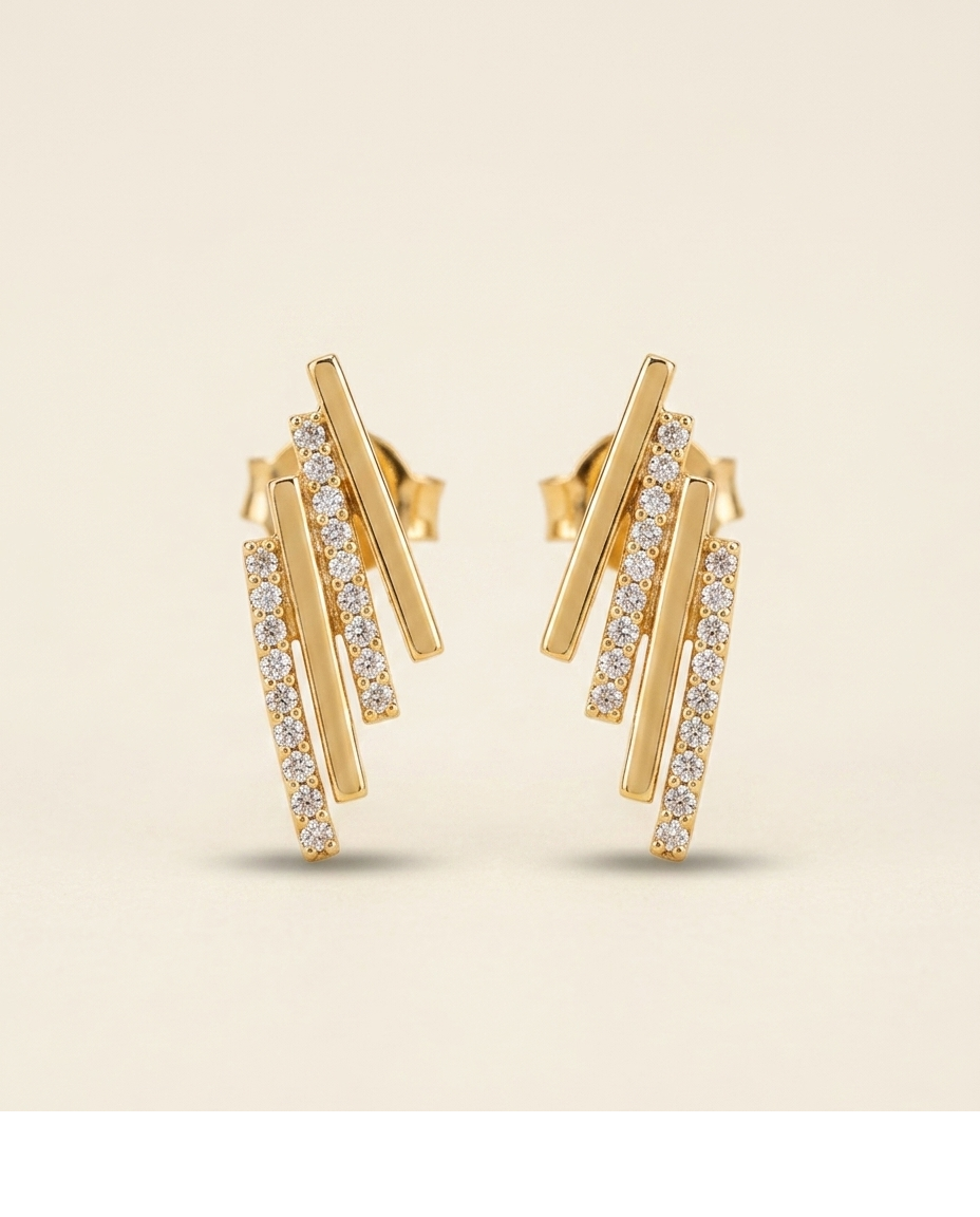 Gold Geometric Bar Statement Earrings with Crystals for Women