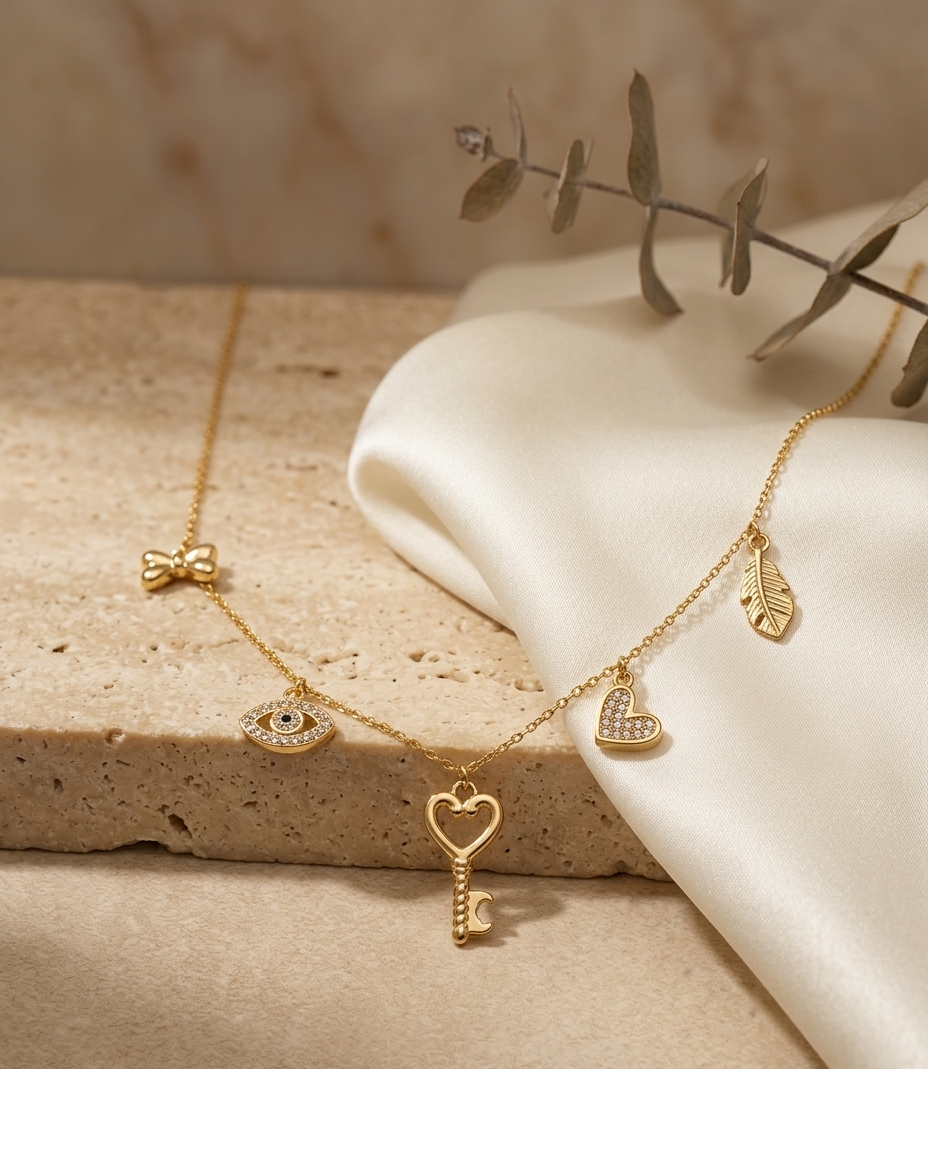 Golden Lucky Charm Heart Key Necklace for Women