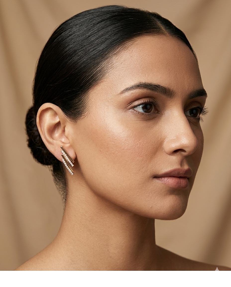 Gold Geometric Bar Statement Earrings with Crystals for Women