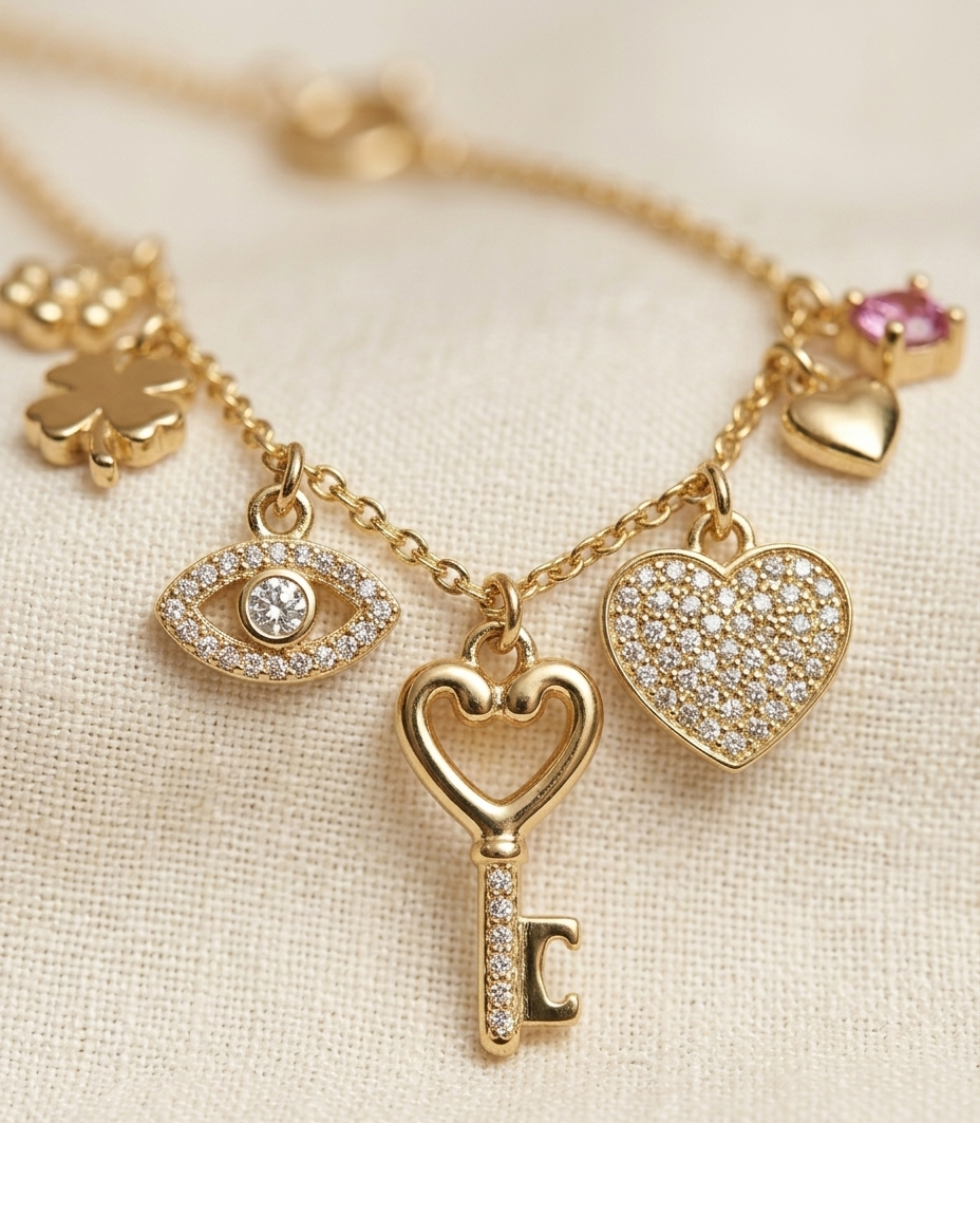 Golden Lucky Charm Heart Key Necklace for Women