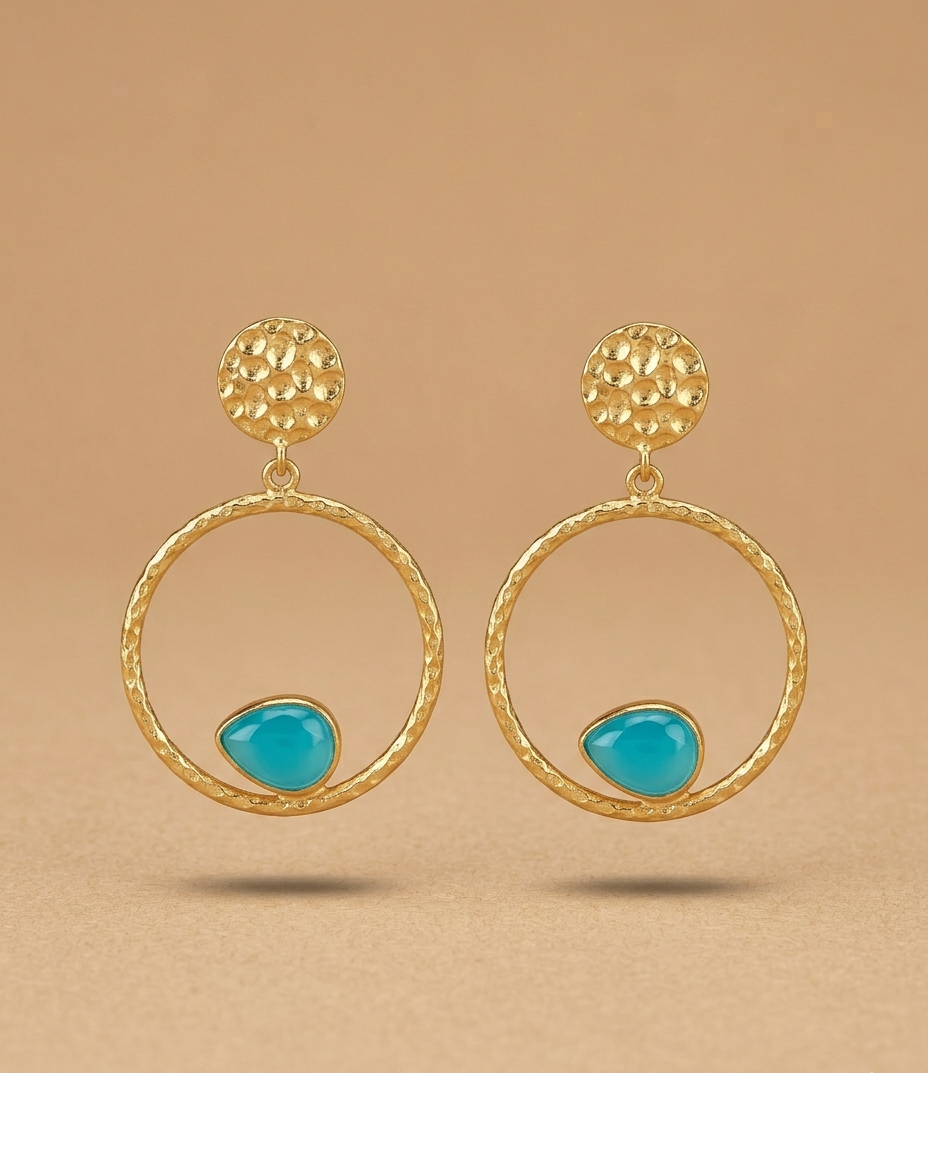 Blue Opal Open Circle Gold Drop Earrings for Women