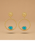 Blue Opal Open Circle Gold Drop Earrings for Women