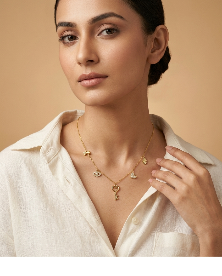 Golden Lucky Charm Heart Key Necklace for Women