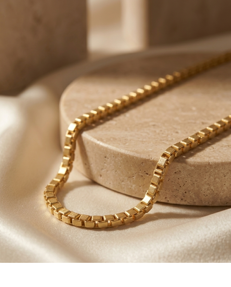 Golden Geometric Box Chain Necklace for Women