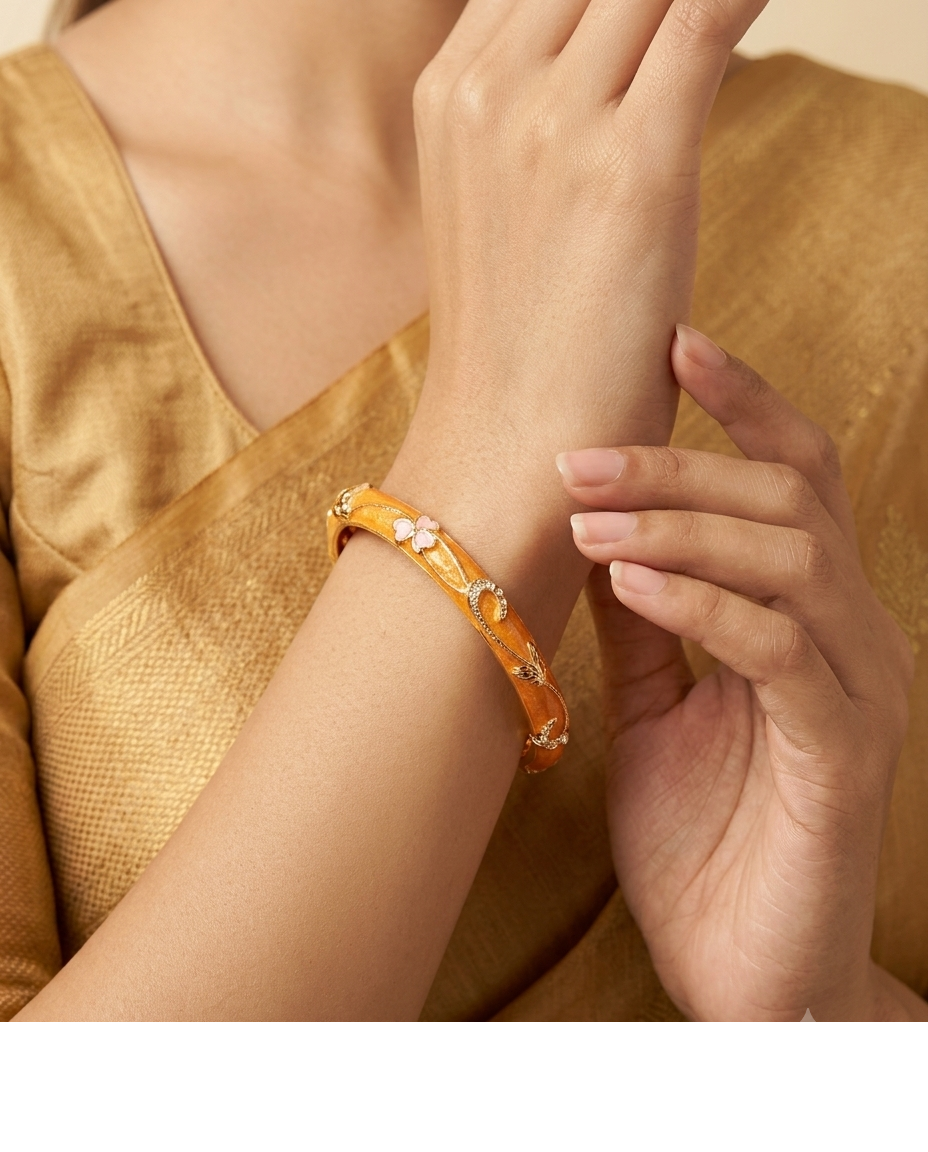 Gold-Tone Floral Embellished Designer Bangle for Women