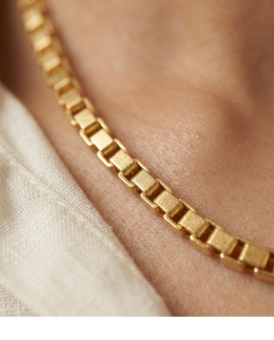 Golden Geometric Box Chain Necklace for Women