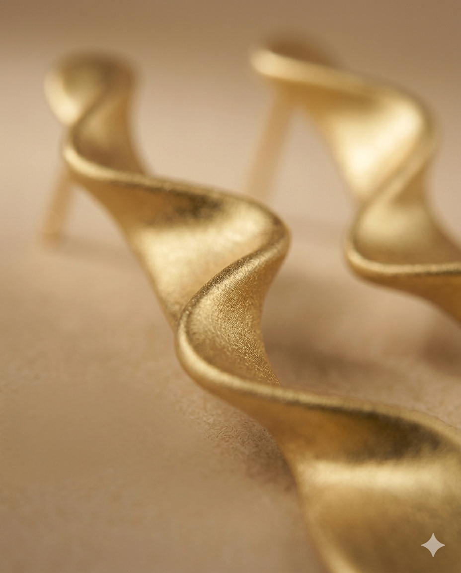 Sculptural Wavy Gold Cuff Bracelet for Women