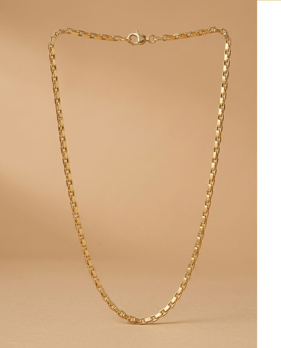 Golden Geometric Box Chain Necklace for Women