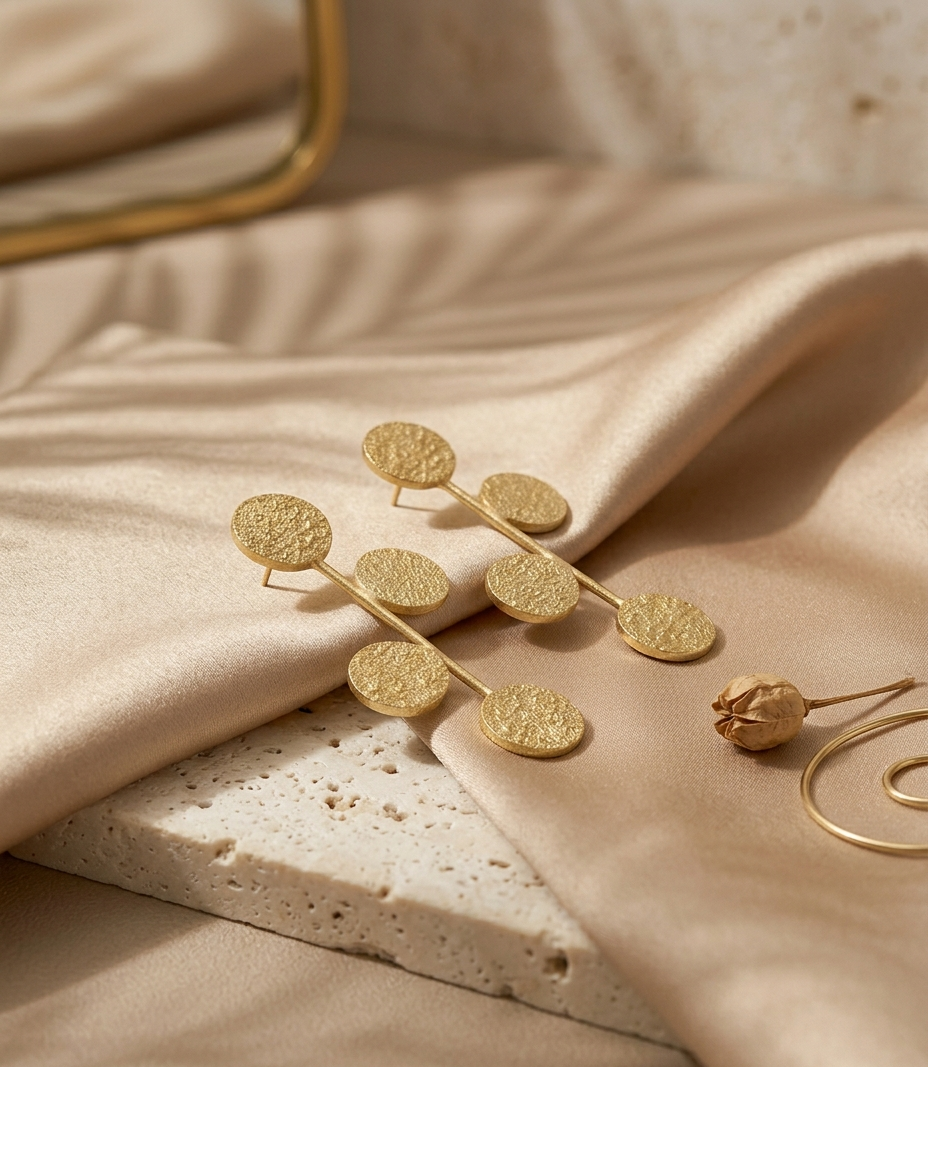 Textured Gold Disc Linear Drop Earrings for Women