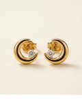 Gold Crescent Moon Crystal Stud Earrings for Women