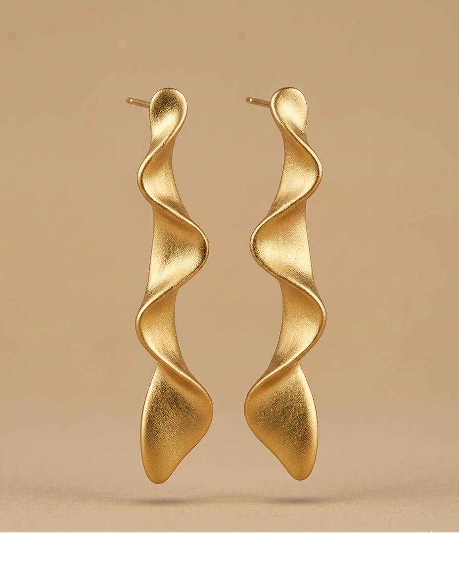 Sculptural Wavy Gold Cuff Bracelet for Women