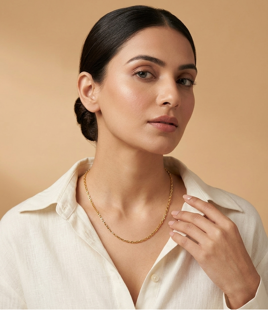 Golden Geometric Box Chain Necklace for Women