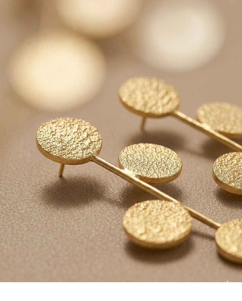 Textured Gold Disc Linear Drop Earrings for Women