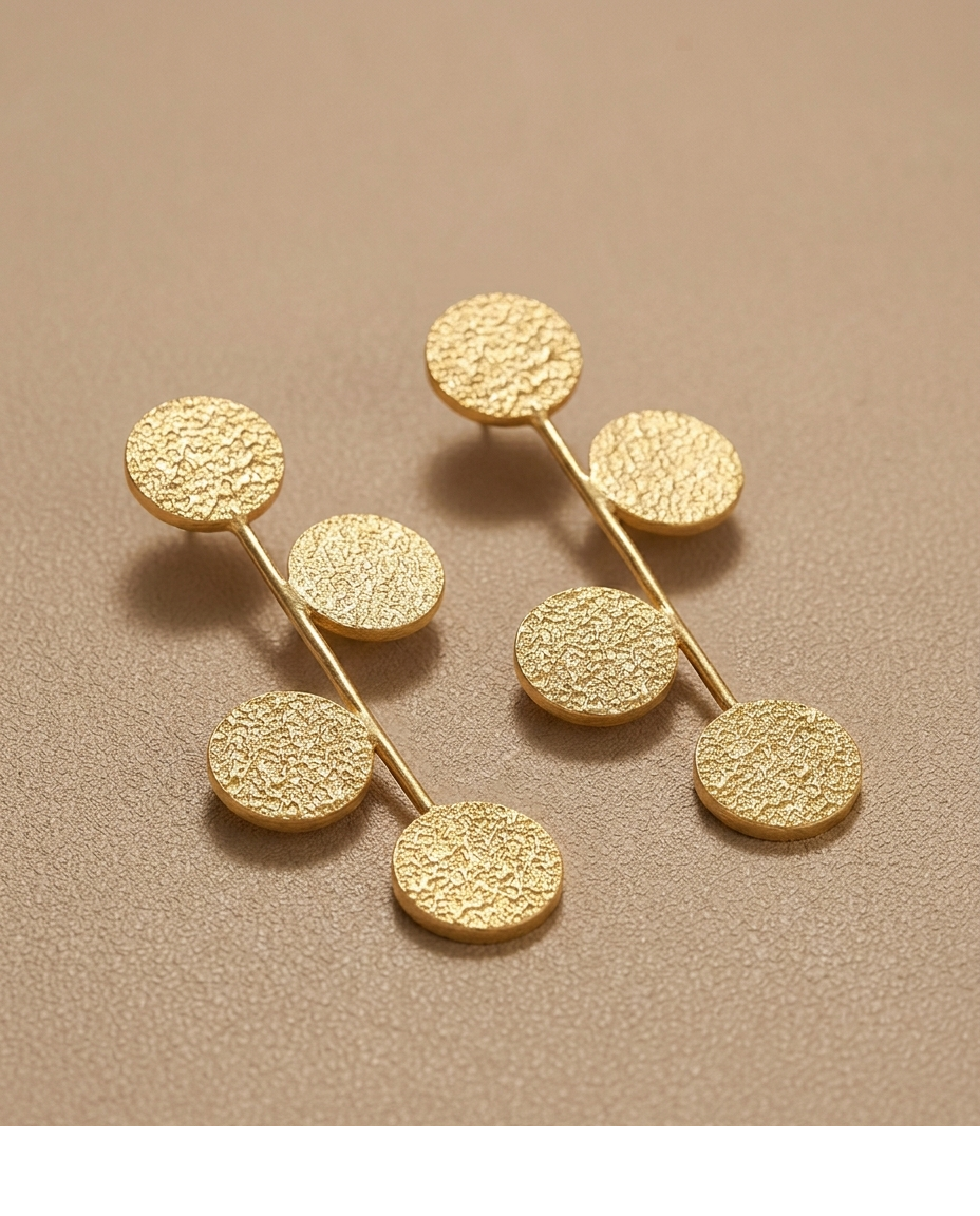 Textured Gold Disc Linear Drop Earrings for Women
