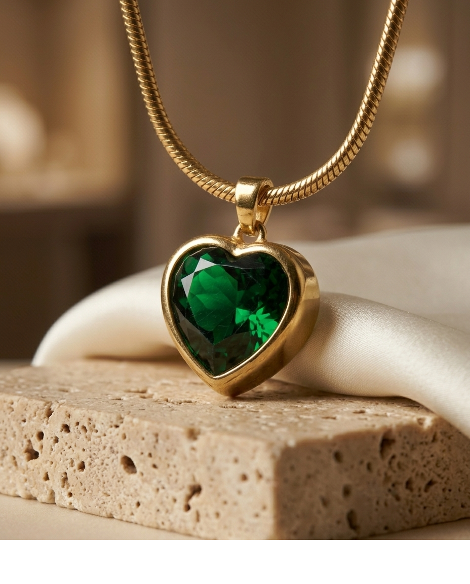 Emerald Heart Crystal Pendant Necklace