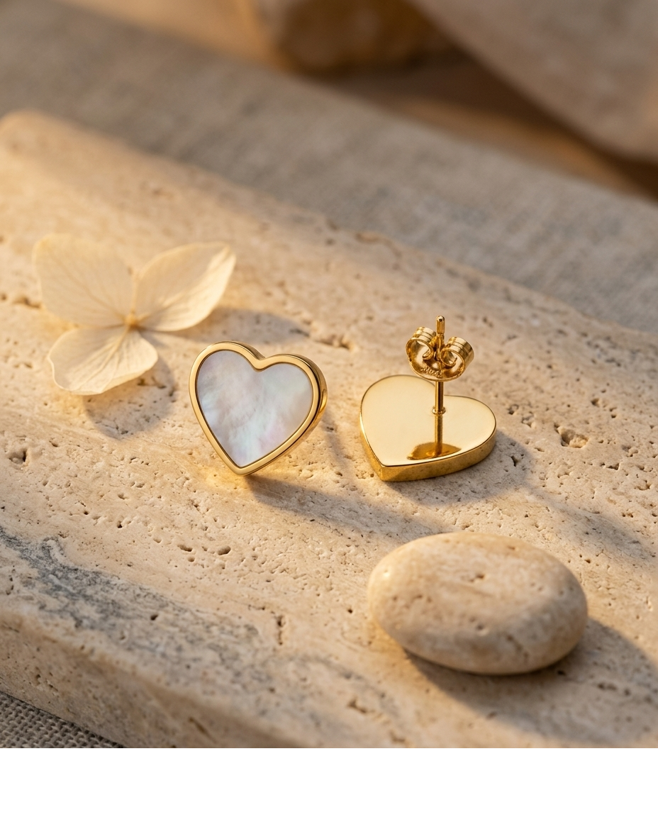 Mother of Pearl Heart Stud Earrings for Women