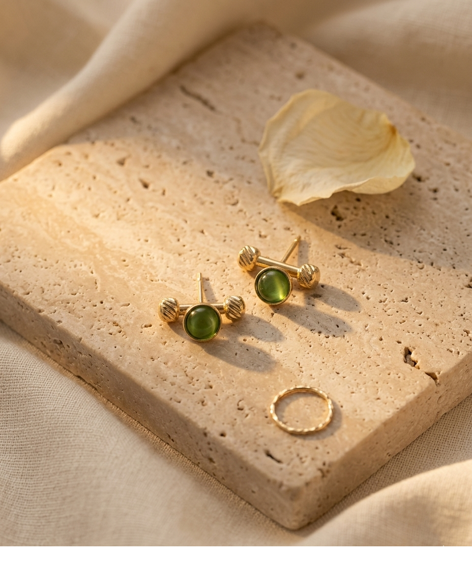 Green Stone Bar Stud Earrings for Women