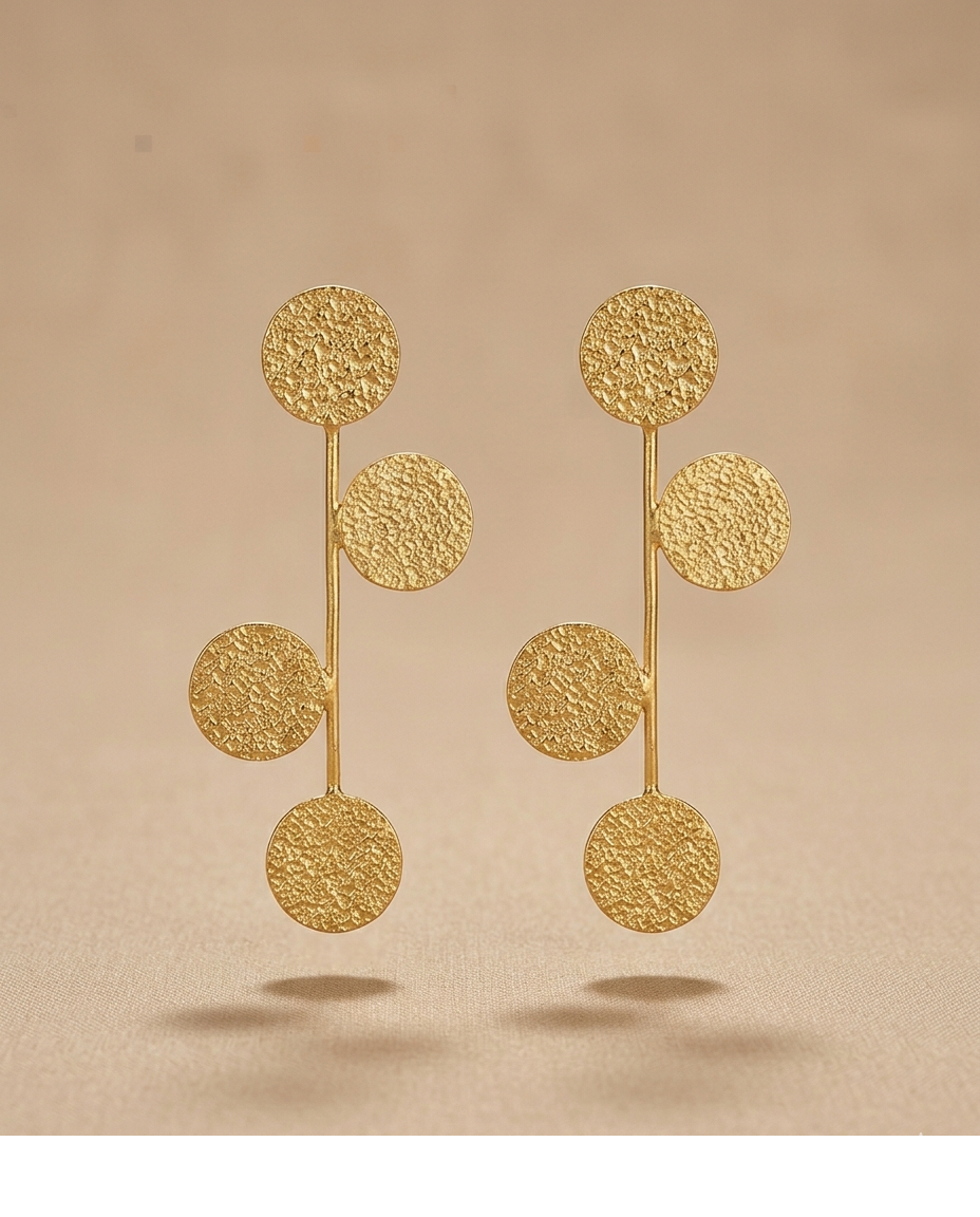 Textured Gold Disc Linear Drop Earrings for Women