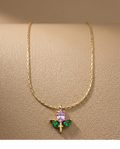 Blooming Pink Flower Crystal Pendant Necklace