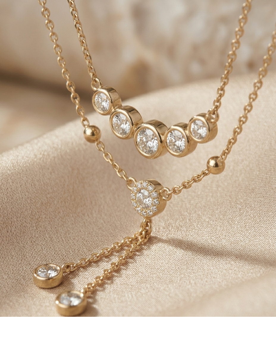 Golden Layered Crystal Drop Necklace for Women