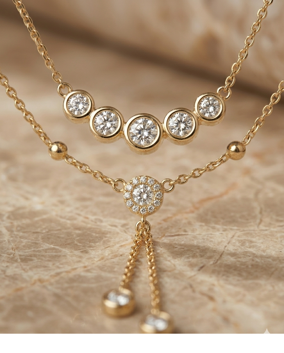 Golden Layered Crystal Drop Necklace for Women