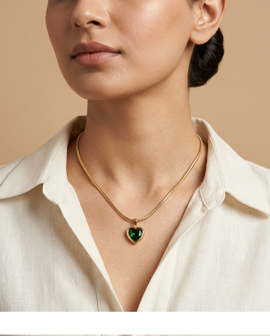 Emerald Heart Crystal Pendant Necklace