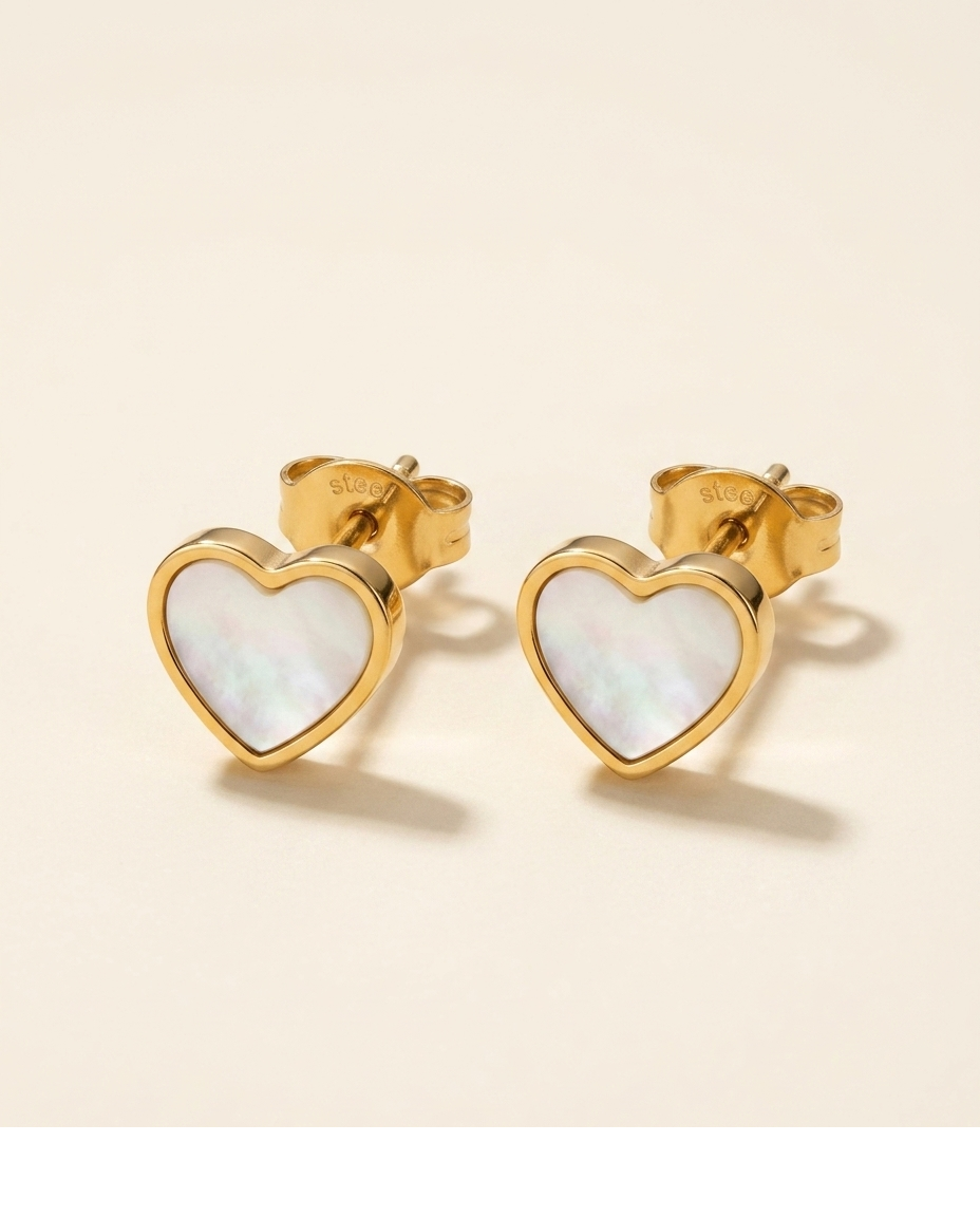 Mother of Pearl Heart Stud Earrings for Women