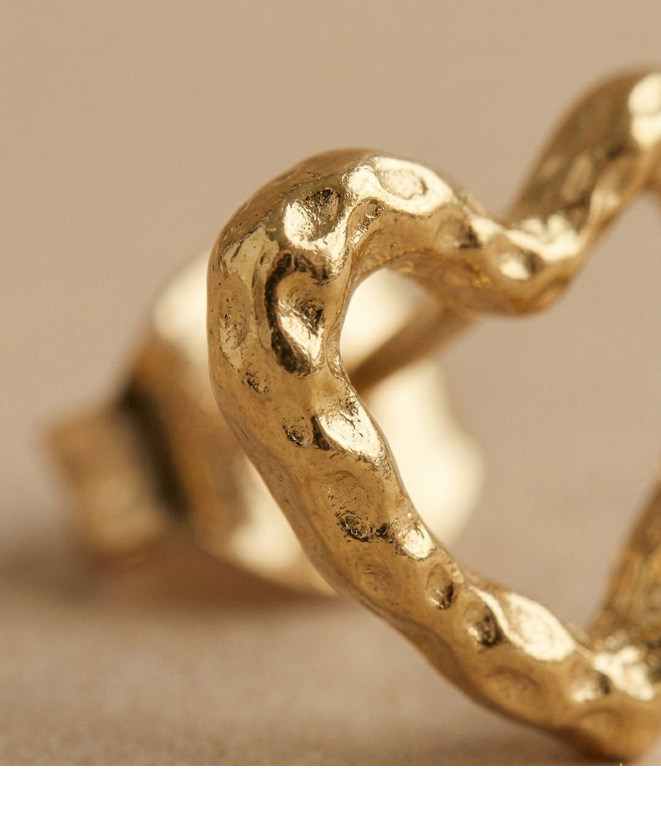 Textured Gold Heart Stud Earrings for Women