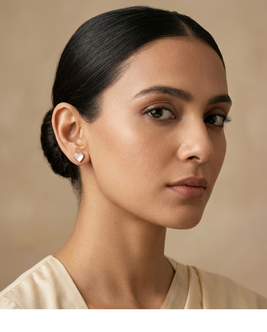Mother of Pearl Heart Stud Earrings for Women