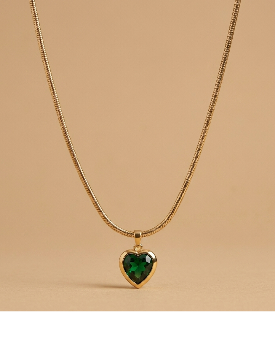Emerald Heart Crystal Pendant Necklace