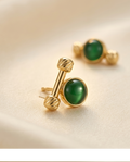 Green Stone Bar Stud Earrings for Women