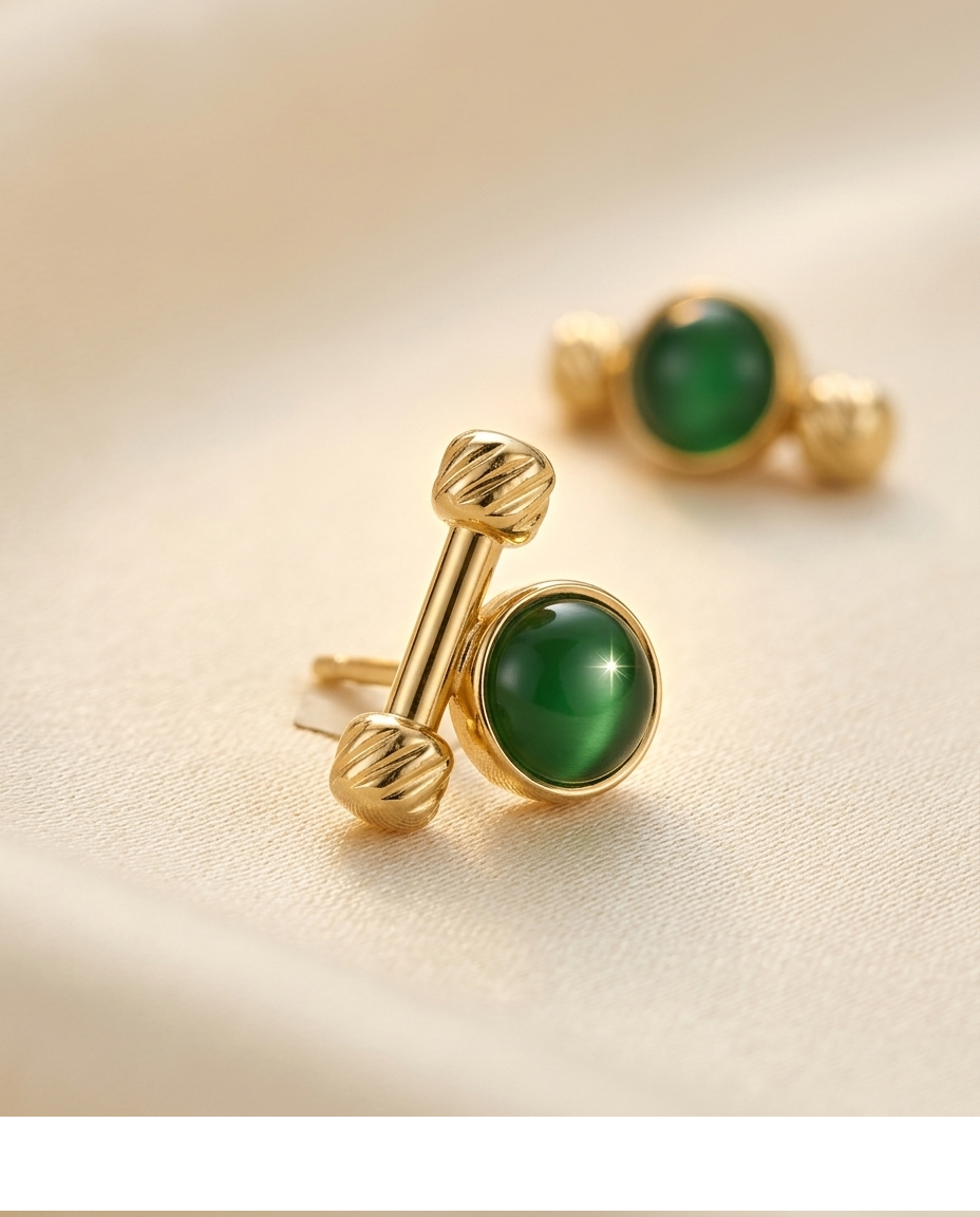 Green Stone Bar Stud Earrings for Women