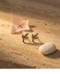 Gold Leaf Crystal Stud Earrings for Women