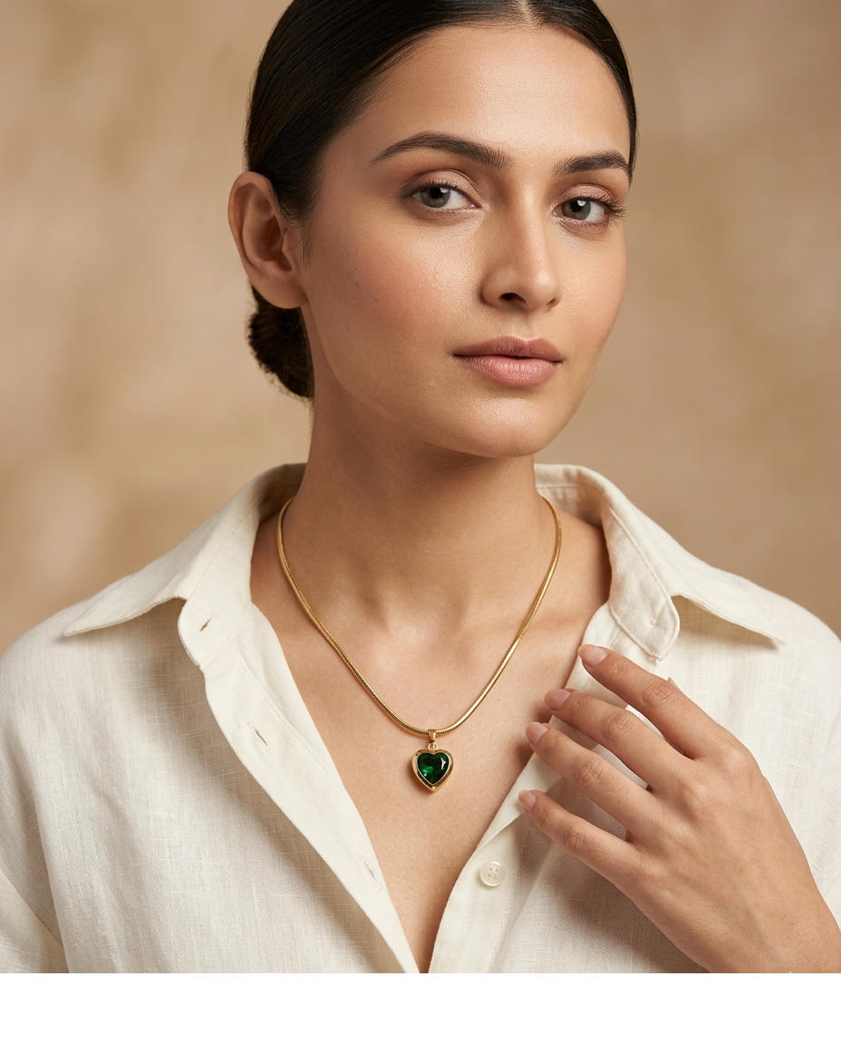 Emerald Heart Crystal Pendant Necklace