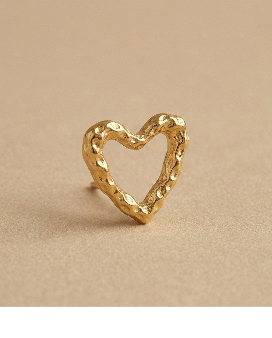 Textured Gold Heart Stud Earrings for Women