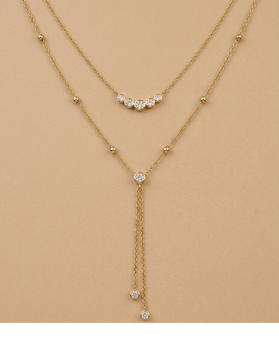 Golden Layered Crystal Drop Necklace for Women
