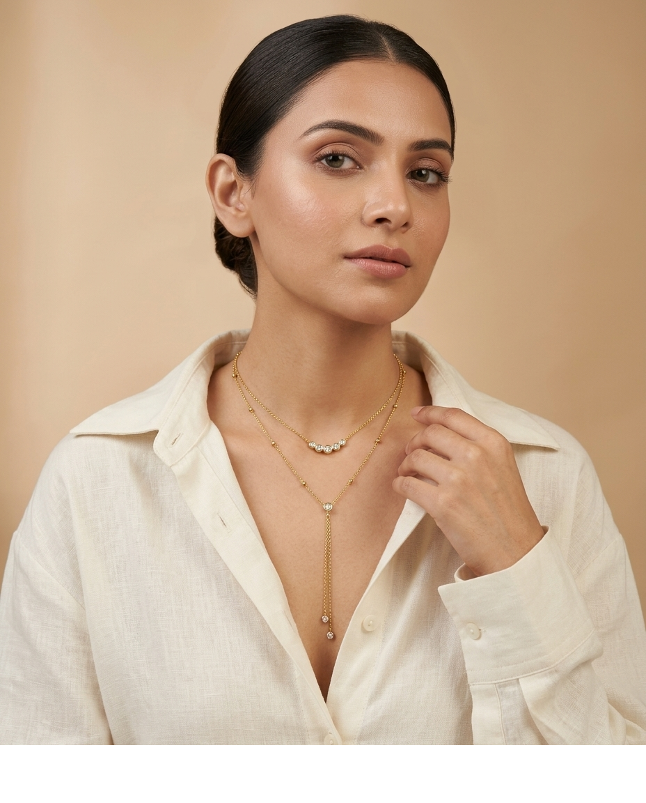 Golden Layered Crystal Drop Necklace for Women